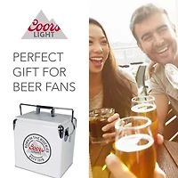 Coors Light Retro Ice Chest Cooler with Bottle Opener 13L (14 qt)- White and Silver