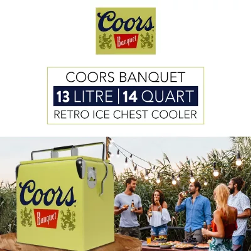 Coors Banquet Retro Ice Chest Cooler with Bottle Opener 13L (14 qt)- Yellow and Silver