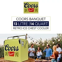 Coors Banquet Retro Ice Chest Cooler with Bottle Opener 13L (14 qt)- Yellow and Silver