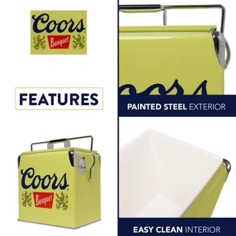 Coors Banquet Retro Ice Chest Cooler with Bottle Opener 13L (14 qt)- Yellow and Silver