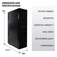 Koolatron 18 Bottle Dual Zone Wine Cooler Freestanding Wine Fridge
