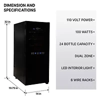 Koolatron 24 Bottle Dual Zone Wine Cooler Freestanding Wine Fridge