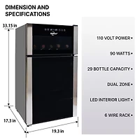 Koolatron 29 Bottle Dual Zone Wine Cooler Freestanding Wine Fridge