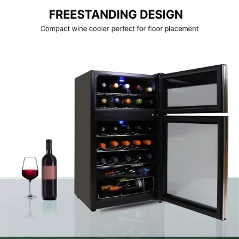 Koolatron 29 Bottle Dual Zone Wine Cooler Freestanding Wine Fridge