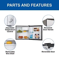 Stainless Steel Compact Fridge with Freezer- 1.6 cu ft (44L)- Silver and Black Reversible Door