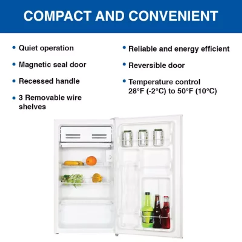 Koolatron Compact Fridge with Freezer- 3.2 Cu Ft- White