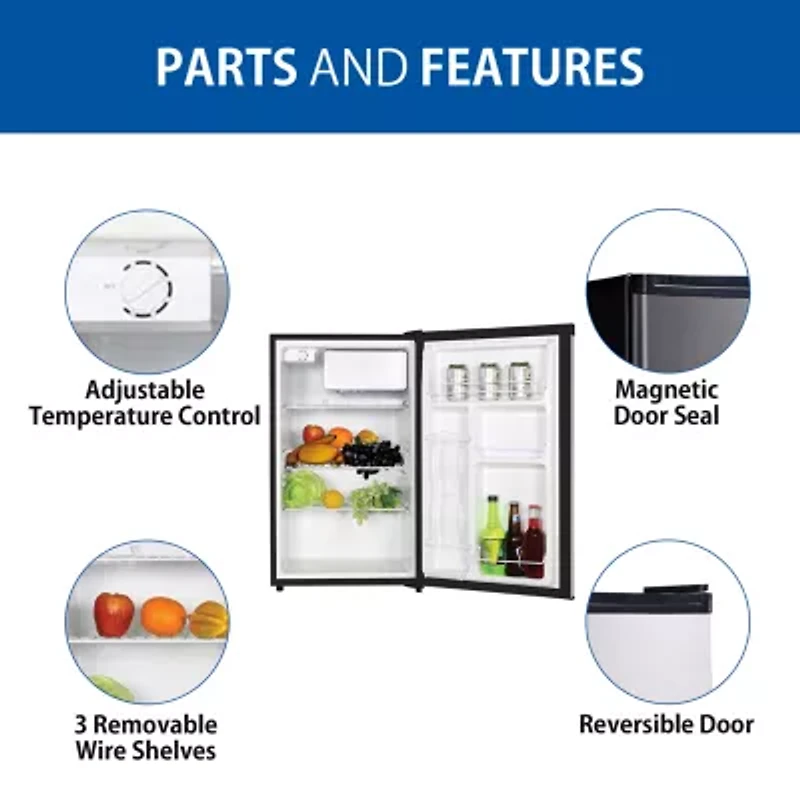 Koolatron Stainless Steel Compact Fridge with Freezer- 4.4 cu ft (124L)