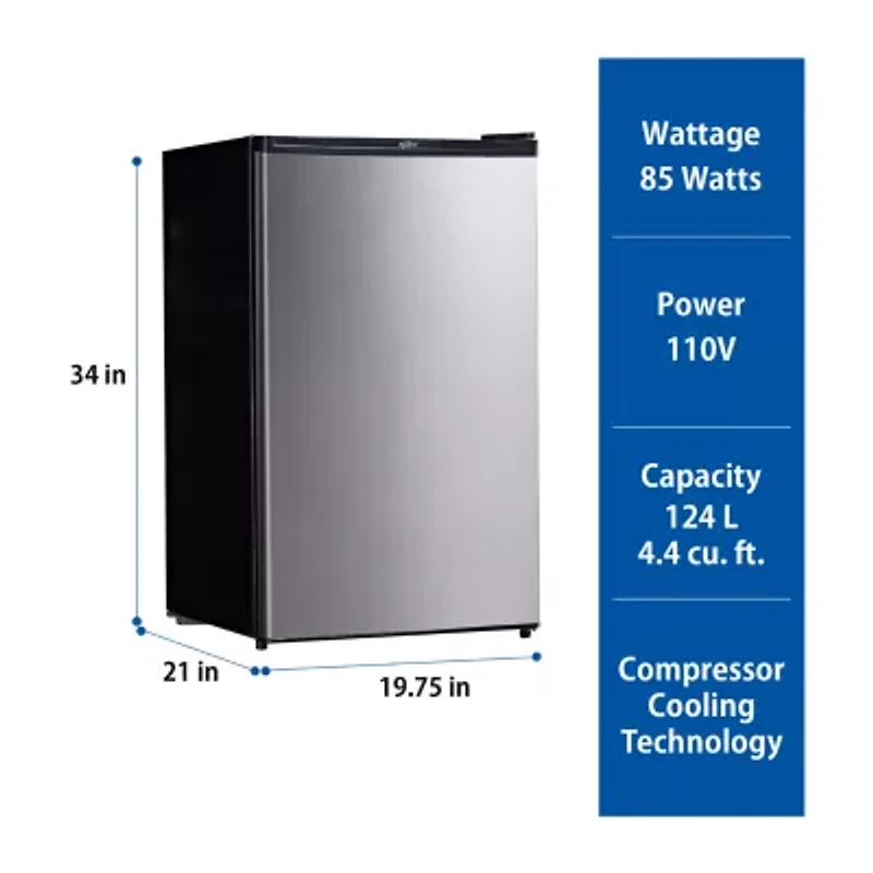 Koolatron Stainless Steel Compact Fridge with Freezer- 4.4 cu ft (124L)