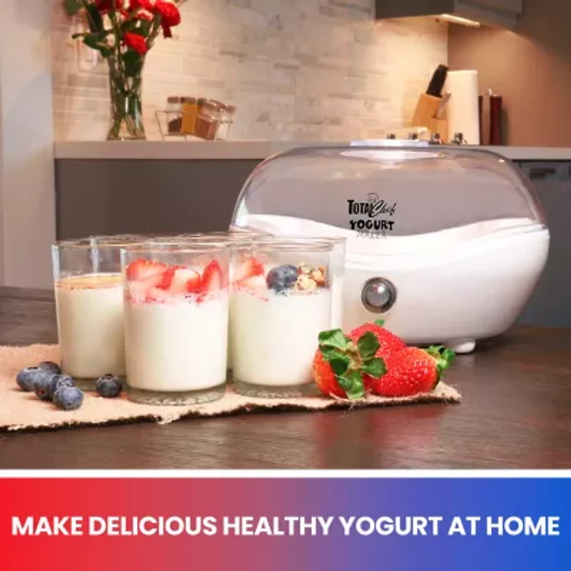 Total Chef Yogurt Maker- 1L (1.1 qt) with 7 Glass Jars and Lids- White