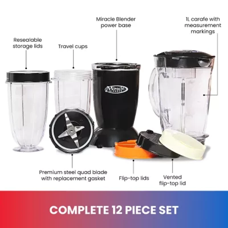 Total Chef Miracle Blender- Bullet Blender with Travel Cups- 12 pc Set