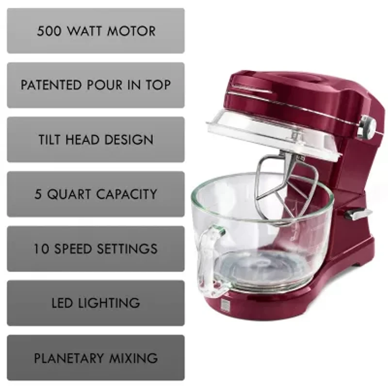 Kenmore Elite Ovation 5 qt Stand Mixer with Pour-In Top- 500W- Red