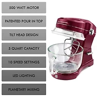Kenmore Elite Ovation 5 qt Stand Mixer with Pour-In Top- 500W- Red