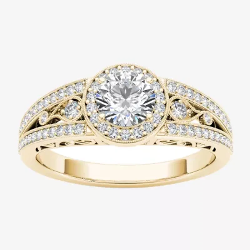 Womens 1 1/ CT. T.W. Natural White Diamond 14K Gold Round Halo Engagement Ring