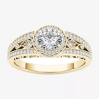 Womens 1 1/ CT. T.W. Natural White Diamond 14K Gold Round Halo Engagement Ring