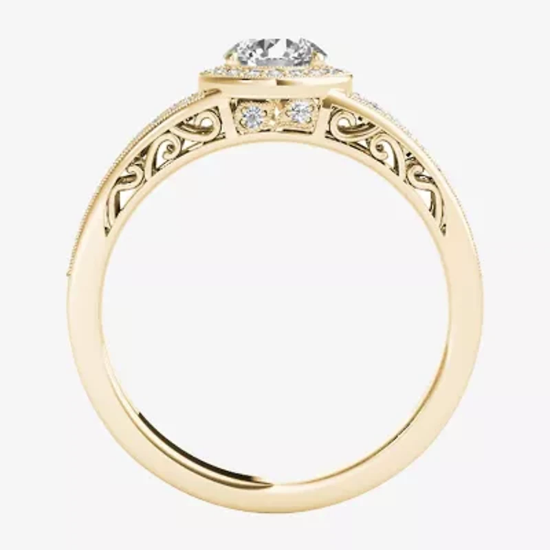 Womens 1 1/ CT. T.W. Natural White Diamond 14K Gold Round Halo Engagement Ring