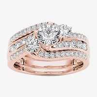 Love Lives Forever Womens 1 1/4 CT. T.W. Natural White Diamond 14K Gold Round 3-Stone Bypass  Bridal Set