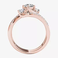 Love Lives Forever Womens 1 1/4 CT. T.W. Natural White Diamond 14K Gold Round 3-Stone Bypass  Bridal Set