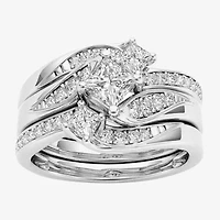 Love Lives Forever Womens 1 CT. T.W. Natural White Diamond 14K Gold 3-Stone Bypass  Bridal Set