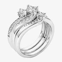 Love Lives Forever Womens 1 CT. T.W. Natural White Diamond 14K Gold 3-Stone Bypass  Bridal Set