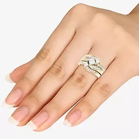 Love Lives Forever Womens 1 CT. T.W. Natural White Diamond 14K Gold 3-Stone Bypass  Bridal Set