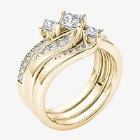 Love Lives Forever Womens 1 CT. T.W. Natural White Diamond 14K Gold 3-Stone Bypass  Bridal Set