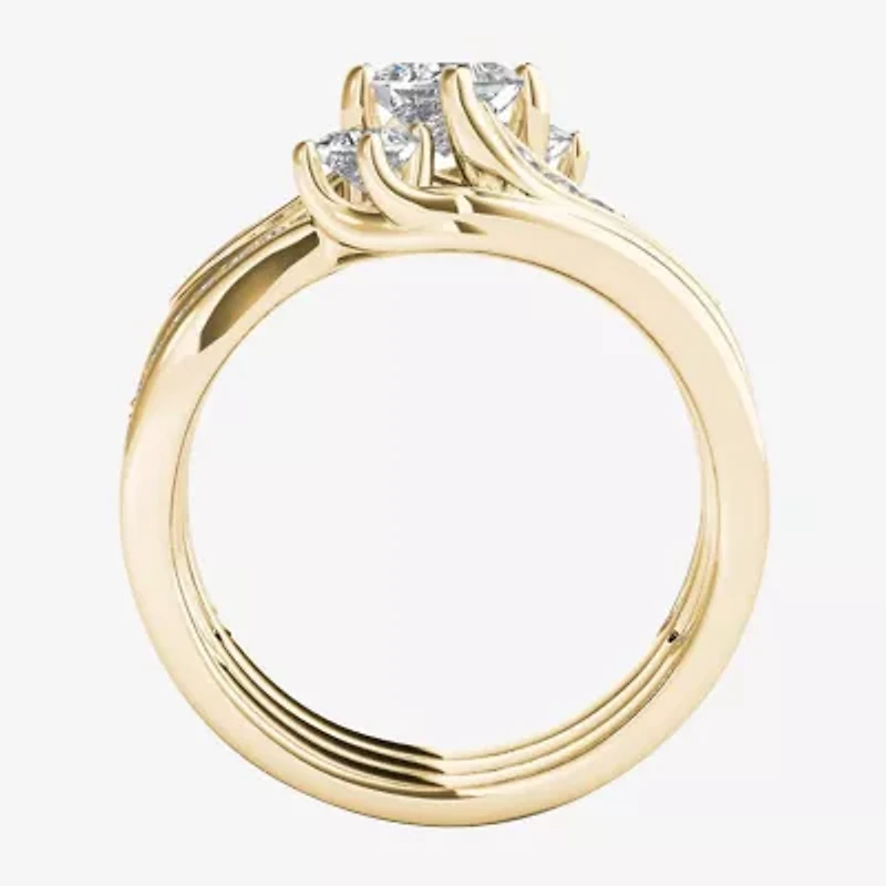 Love Lives Forever Womens 1 CT. T.W. Natural White Diamond 14K Gold 3-Stone Bypass  Bridal Set