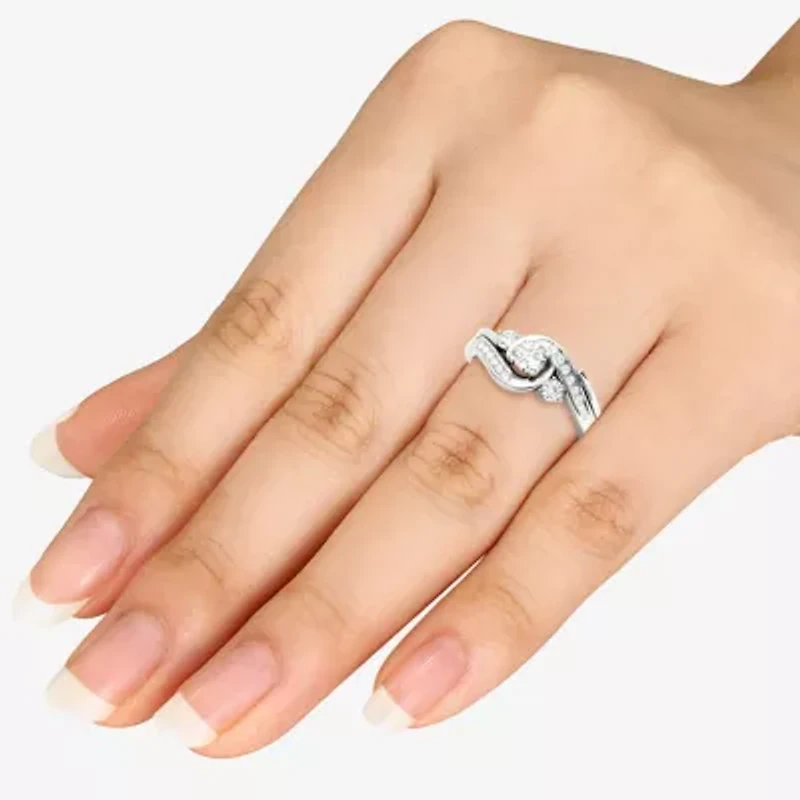 1/2 CT.T.W. Natural Diamond 10K White Gold 3-Stone Bypass Ring Set