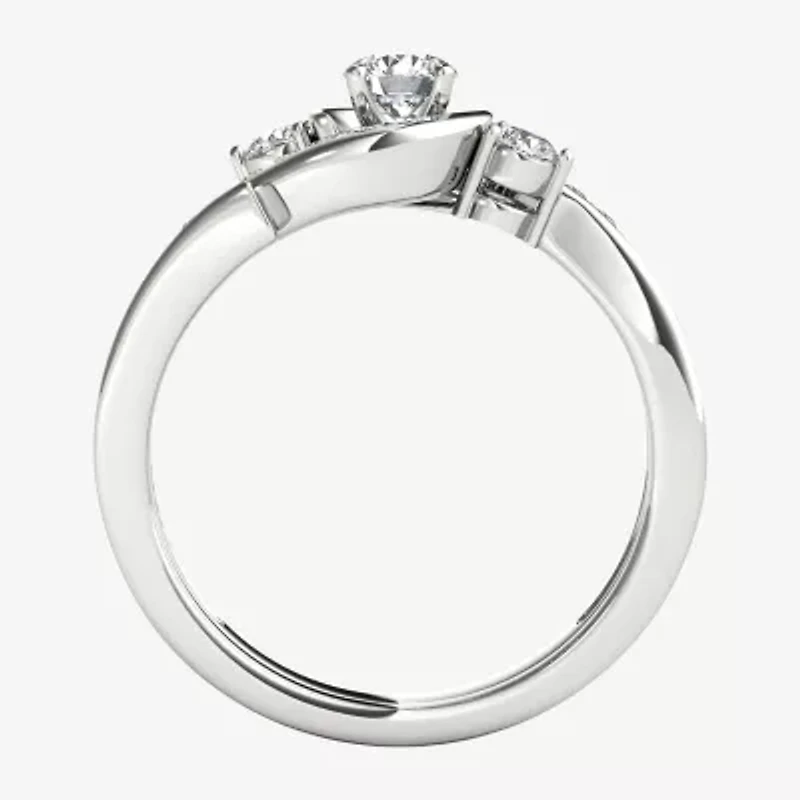 1/2 CT.T.W. Natural Diamond 10K White Gold 3-Stone Bypass Ring Set