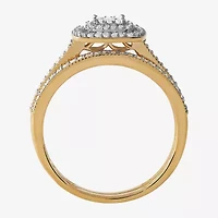 Womens 1/ CT. T.W. Natural White Diamond 10K Gold Cushion Halo Bridal Set