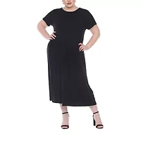 White Mark Womens Short Sleeve Midi Plus Maxi Dress
