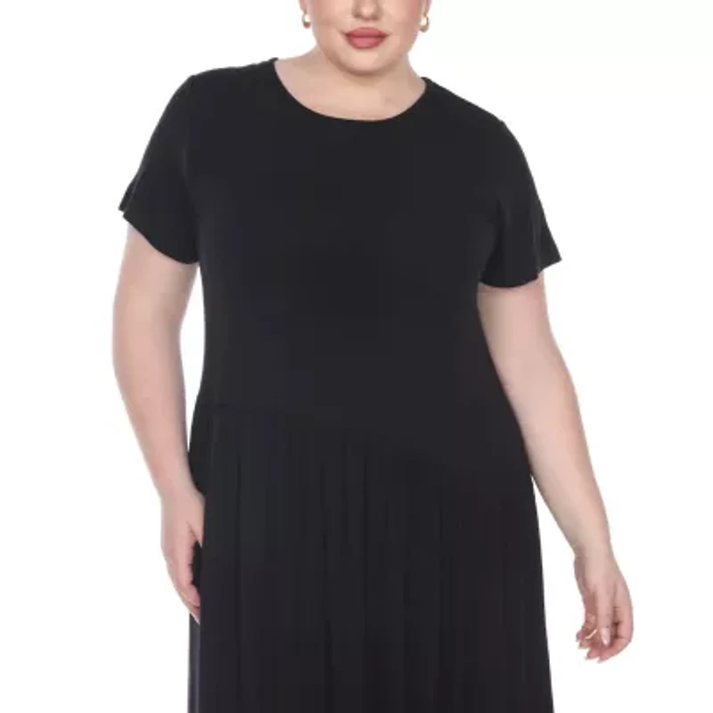 White Mark Womens Short Sleeve Midi Plus Maxi Dress