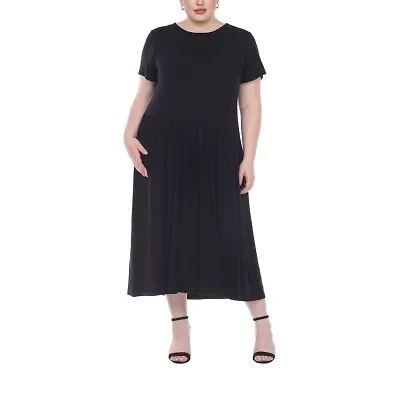 White Mark Womens Short Sleeve Midi Plus Maxi Dress