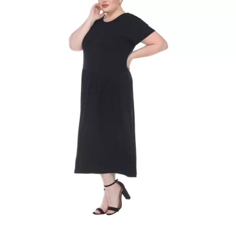 White Mark Womens Short Sleeve Midi Plus Maxi Dress