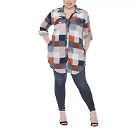 White Mark Womens Long Sleeve Roll Tab Regular Fit Stretch Fabric Plus Button-Down Shirt
