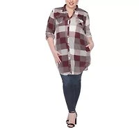 White Mark Womens Plus Roll Tab Long Sleeve Regular Fit Stretch Fabric Button-Down Shirt