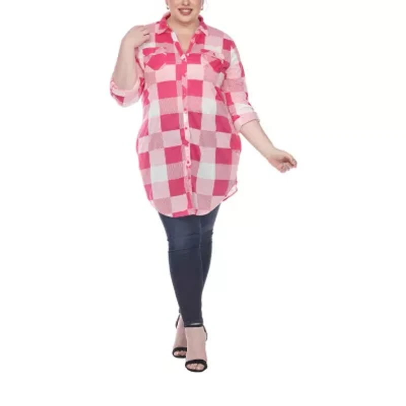 White Mark Womens Plus Roll Tab Long Sleeve Regular Fit Stretch Fabric Button-Down Shirt