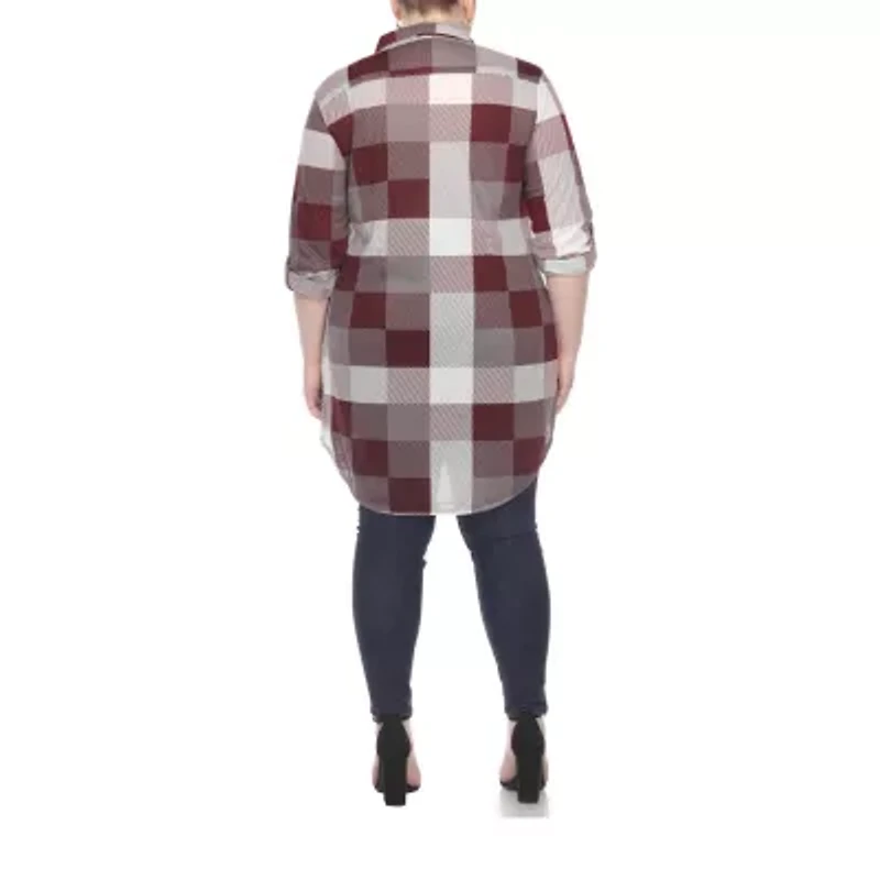 White Mark Womens Plus Roll Tab Long Sleeve Regular Fit Stretch Fabric Button-Down Shirt