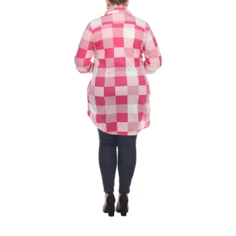 White Mark Womens Plus Roll Tab Long Sleeve Regular Fit Stretch Fabric Button-Down Shirt