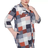 White Mark Womens Long Sleeve Roll Tab Regular Fit Stretch Fabric Plus Button-Down Shirt