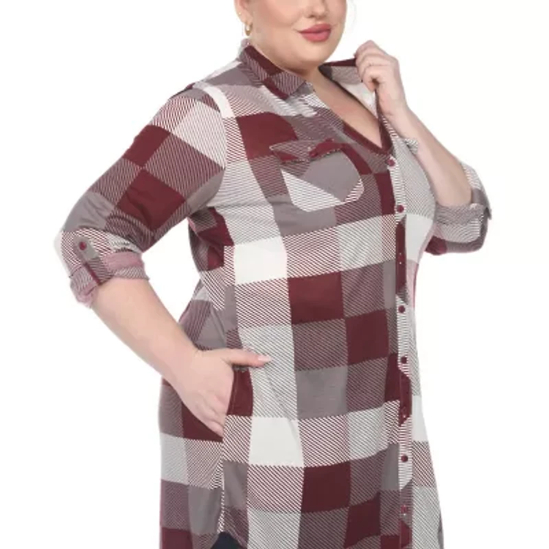 White Mark Womens Plus Roll Tab Long Sleeve Regular Fit Stretch Fabric Button-Down Shirt