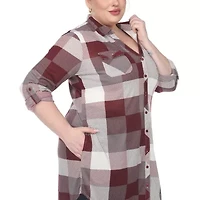 White Mark Womens Plus Roll Tab Long Sleeve Regular Fit Stretch Fabric Button-Down Shirt