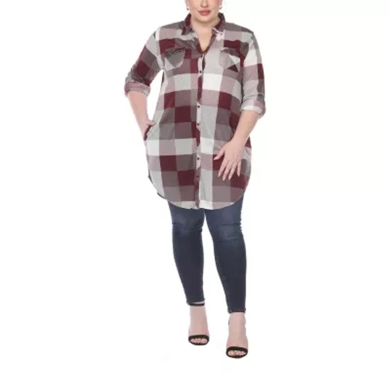 White Mark Womens Plus Roll Tab Long Sleeve Regular Fit Stretch Fabric Button-Down Shirt