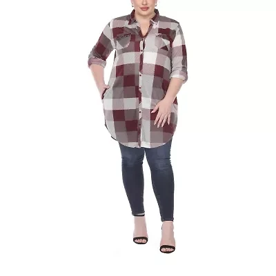 White Mark Womens Plus Roll Tab Long Sleeve Regular Fit Stretch Fabric Button-Down Shirt