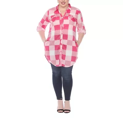 White Mark Womens Plus Roll Tab Long Sleeve Regular Fit Stretch Fabric Button-Down Shirt