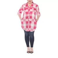 White Mark Womens Plus Roll Tab Long Sleeve Regular Fit Stretch Fabric Button-Down Shirt