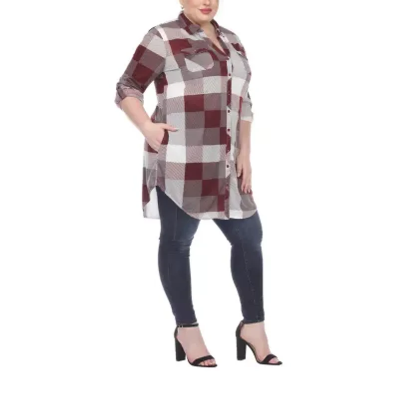 White Mark Womens Plus Roll Tab Long Sleeve Regular Fit Stretch Fabric Button-Down Shirt