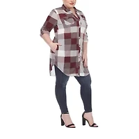 White Mark Womens Plus Roll Tab Long Sleeve Regular Fit Stretch Fabric Button-Down Shirt