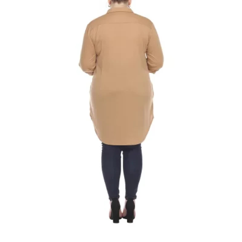 White Mark Womens Plus Roll Tab Long Sleeve Regular Fit Stretch Fabric Button-Down Shirt