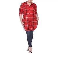 White Mark Womens Plus Roll Tab Long Sleeve Loose Fit Stretch Fabric Button-Down Shirt