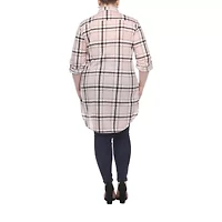 White Mark Womens Plus Roll Tab Long Sleeve Loose Fit Stretch Fabric Button-Down Shirt